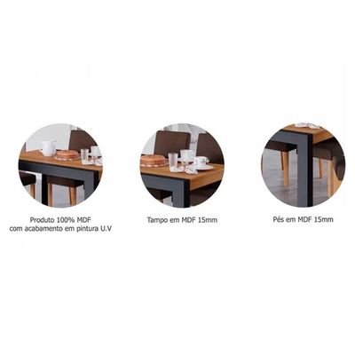 Mesa Sala Jantar Grace + 4 Cad Maia Nature/Chocolate Cimol