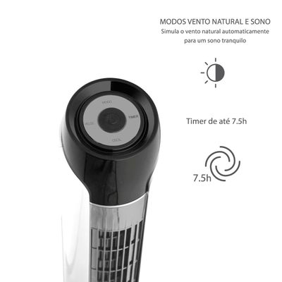Ventilador de Torre 90cm Spirit SKY com 3 Velocidades, Controle Remoto e Timer de até 7h30  Branco Branco / 220