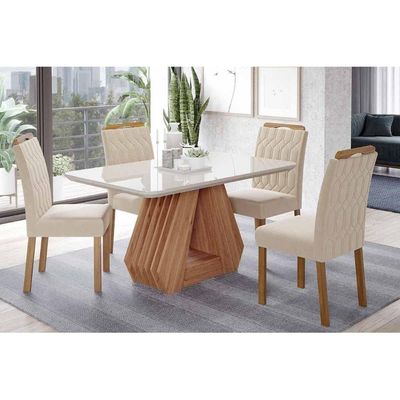 Mesa Sala Jantar Ágata + 4 Cad Paola Cinamomo/Bege Cimol