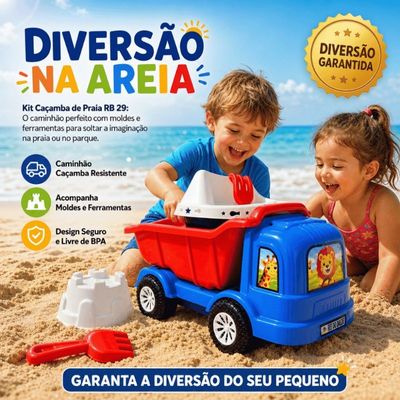 Kit Carrinho Caçamba Infantil Com Balde 7 RB 29 Rei do balde