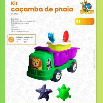 Kit Carrinho Caçamba Infantil Com Balde 7 RB 29 Rei do balde