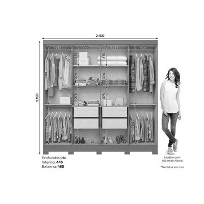 Guarda Roupa Casal B51 8 Portas Cinamomo Henn