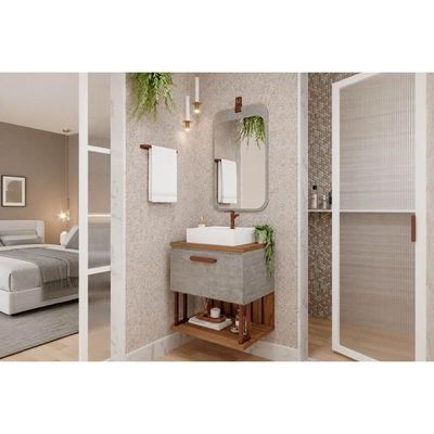 Conjunto Banheiro c/Espelho Duna/Monet 60cm Cimento MGM