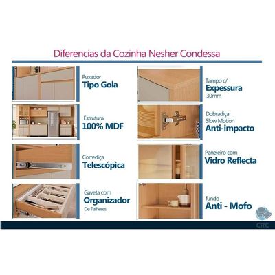Cozinha Completa 9 Peças Condessa CZ420 Carv/Greige Nesher