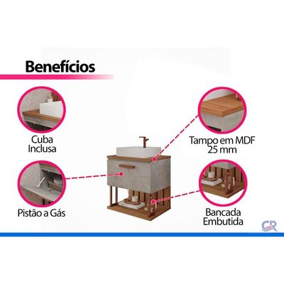 Conjunto Banheiro c/Esp Duna/Lua 60cm Cimento/Freijo MGM