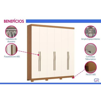 Guarda Roupa Casal Dominic 6 Portas Cinamomo Henn