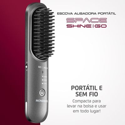 Escova Alisadora Portátil Space Shine Go Mondial Cinza Bivolt - EA-08 Bivolt