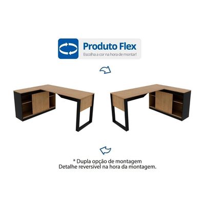 Mesa de Escritório Canto ME 4201 1 Porta Preto TecnoMobili