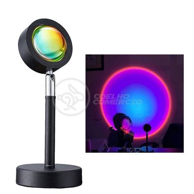Luminária Projetor Mini Ring Light Sunset com Luz Circular e Cabeça Ajustável Laranja Smart Tech