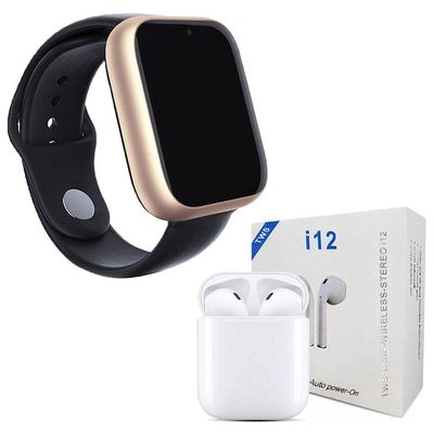 Kit 1 Smartwatch A1 Pro Plus Dourado + 1 Fone Bluetooth I12