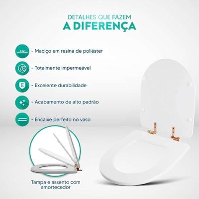 Assento Sanitário Smart Onix para Vaso Celite Alongado Resina Plástica Fechamento Suave Preto Fosco