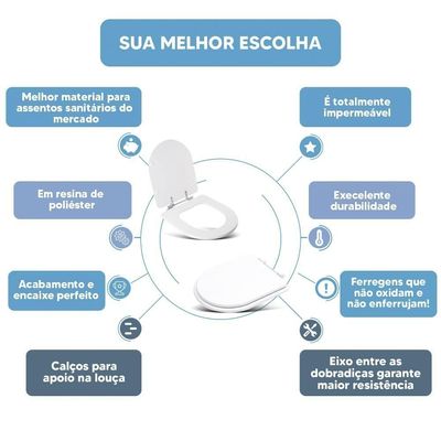 Assento Sanitário Smart Alongado Resina Plástica Parafusado Convencional Branco Pontto Lavabo