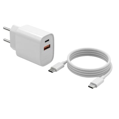 Carregador de Tomada para Smartphone MDM 20W com Cabo C e Lightning Branco