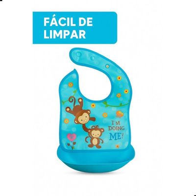 Babador Infantil Avental com Coletor de Migalhas em Silicone Impermeável e Ajustável Smart Lions
