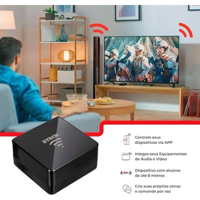 Controle Universal Smarteck com Wi-Fi Comando de Voz 360° Preto Steck SMDCUPS1