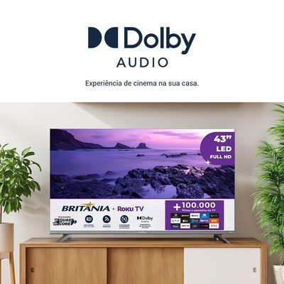 Smart TV Britânia B43CRA 43 Full HD DLED Roku HDR10 Cinza Bivolt