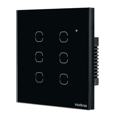 Interruptor Smart EWS1006 6 Teclas Touch com Controle Wi-Fi e Voz Preto Intelbras