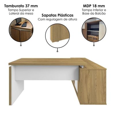 Mesa Escritório em l Smart Moderno MDP 168,5CM Branco Artany