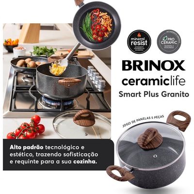 Jogo de Panelas Ceramic Life Smart Plus 5 Peças Alumínio Antiaderente Cinza Brinox