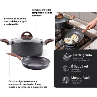 Jogo de Panelas 5 Peças Ceramic Life Smart Plus Antiaderente Fundo de Indução Cinza Brinox