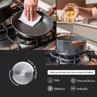 Jogo de Panelas Ceramic Life Smart Plus 5 Peças Alumínio Antiaderente Cinza Brinox