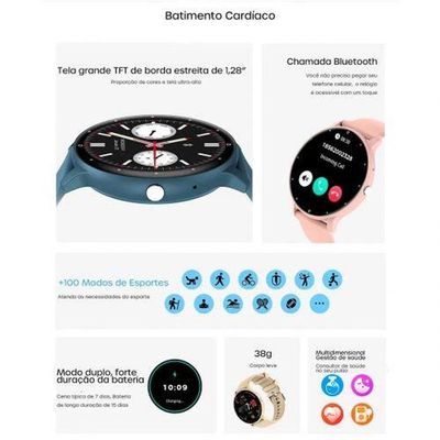 Smartwatch Peje ZW02 Pro AMOLED 1,39" Saúde e Spo2 240min Preto