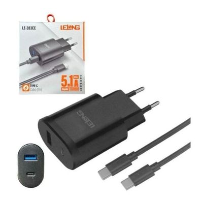 Carregador de Celular MDM Bivolt para Smartphone Rápido 20W Preto com Cabos Tipo C e Lightning