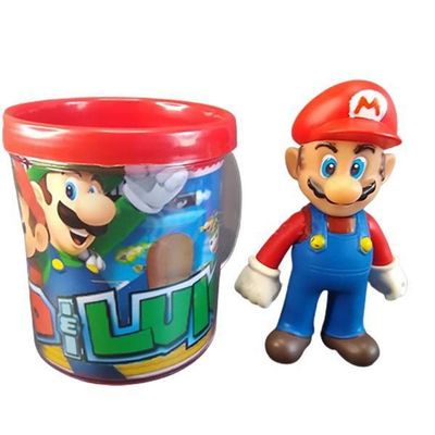 Kit Boneco Mario World Articulado 12cm e Caneca 350ML com Braços Articulados Vinil Smart Bracelet