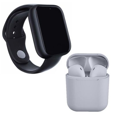 Kit 1 Relógio Smartwatch Z6 Preto + 1 Fone BTI19 Cinza