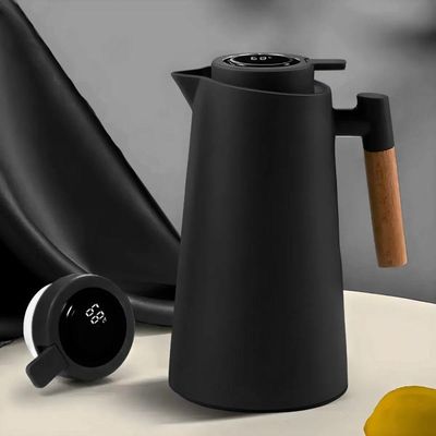 Garrafa Térmica Cabo Madeira Com Display Digital Termometro 1l - Garrafa Térmica Smart Wood