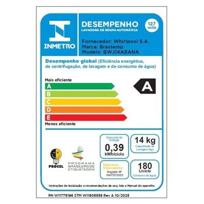 Máquina De Lavar 14kg Smart Sensor Tira Manchas Brastemp Branco 220V