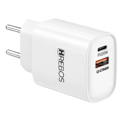 Carregador de Parede MDM Smart Robusto USB-C e Lightning 20W Branco 2 Cabos