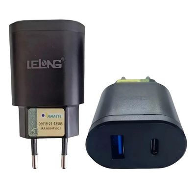 Carregador para Smartphone MDM Power Delivery 20W com Cabos Tipo C e Lightning Preto