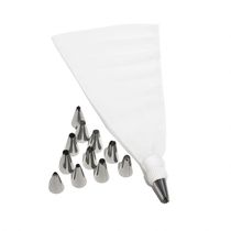 Kit para Confeitar com 12 Bicos Aço Inox Saco Silicone Reutilizável Decorador de Bolos Branco Smart