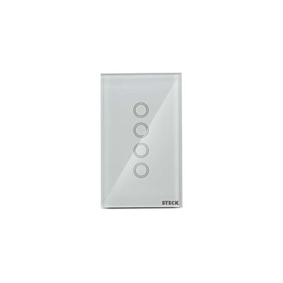 Interruptor Touch Smarteck 4 Módulos com Wi-Fi e Comando de Voz Branco Steck