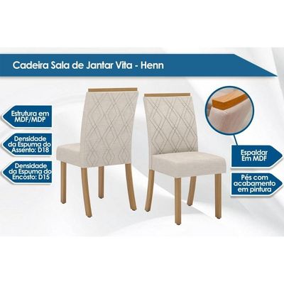 Mesa Sala Jantar Yara + 6 Cad Vita Nature/Linho Henn