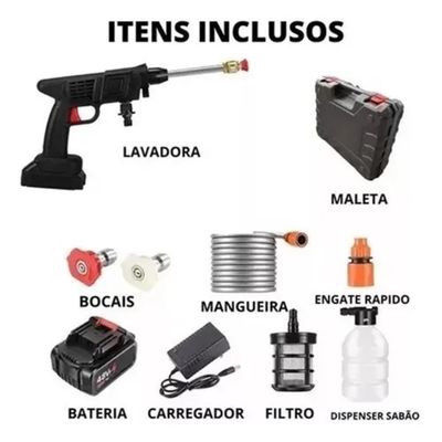 Lavadora de Alta Pressão Portátil sem Fio com Maleta Recarregável Completa Bivolt
