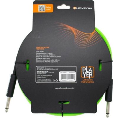Cabo para Instrumento Hayonik Player P10 X P10 5M Verde