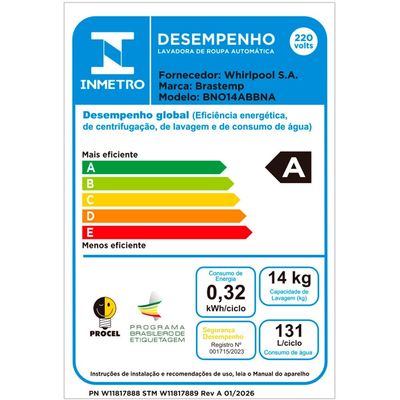 Lava e Seca Brastemp 14 kg/8 kg Lavagem e Secagem Inteligentes, Branca BNO14AB Branco / 110V
