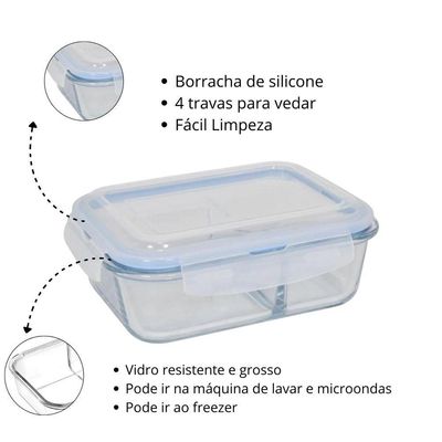 Vasilha De Vidro Hermética Com Tampa 1520ml Mantimentos Para Microondas Geladeira Comida Pote