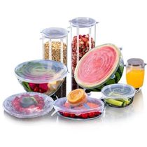 Tampas de Silicone Kit com 6 Peças Reutilizáveis para Vedação de Alimentos em Geladeira Transparente