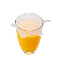 Tampas de Silicone Kit com 6 Peças Reutilizáveis para Vedação de Alimentos em Geladeira Transparente