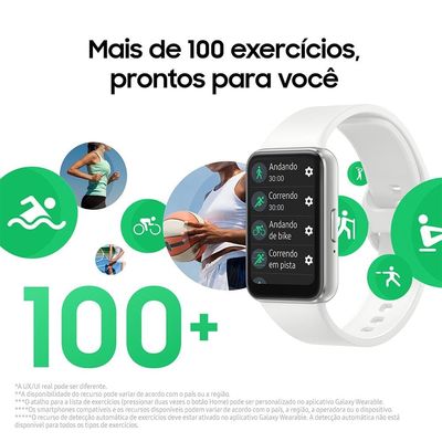Samsung Galaxy Fit3 Prata Display de 1.6" AMOLED colorido, Bluetooth, Design Premium em Alumínio, Mais De 100 Exercícios e Resistente à Água e Poeira