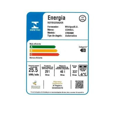 Geladeira Consul Duplex Frost Free Inverter 337L CRB39MBANA Branco 220V