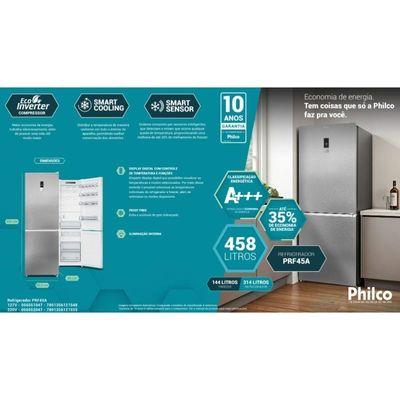 Geladeira Duplex Philco 458L Frost Free Eco Inverter PRF45A Inox 220V