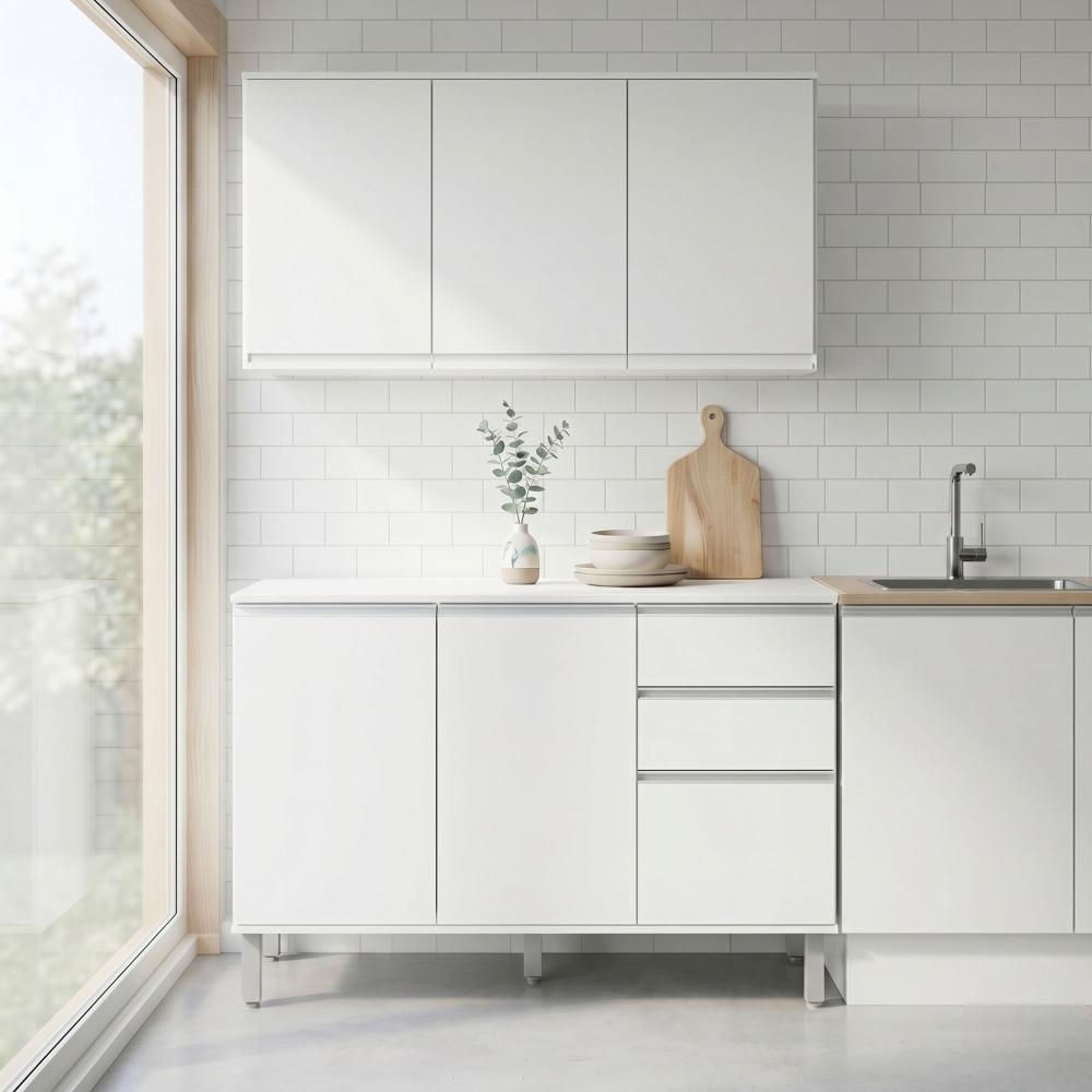 Cozinha Modular Compacta Armario Aereo Balcao Nina Branco