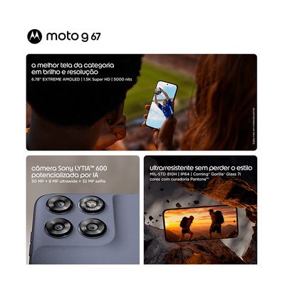 Smartphone Motorola Moto G67 256Gb Dual Chip 5G Tela 6,7" Câmera 50MP+8MP Chumbo