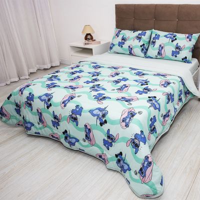 Edredom KazzaVip Casal Malha 100% Algodão Disney Stitch Fit 2,00mx220m Verde Sublime