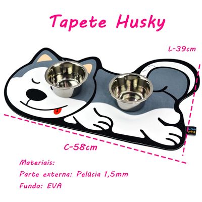 Tapete Comedouro Pet KazzaVip Parte Externa Pelúcia 1,5mm Fundo em EVA Husky 58cmx39cm Cinza