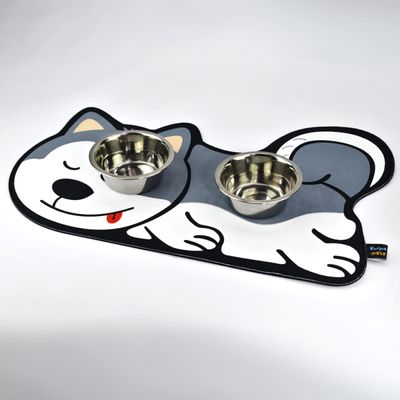 Tapete Comedouro Pet KazzaVip Parte Externa Pelúcia 1,5mm Fundo em EVA Husky 58cmx39cm Cinza